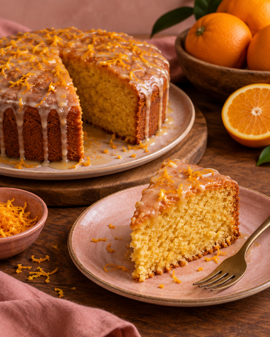Bolo de laranja caseiro com calda cítrica